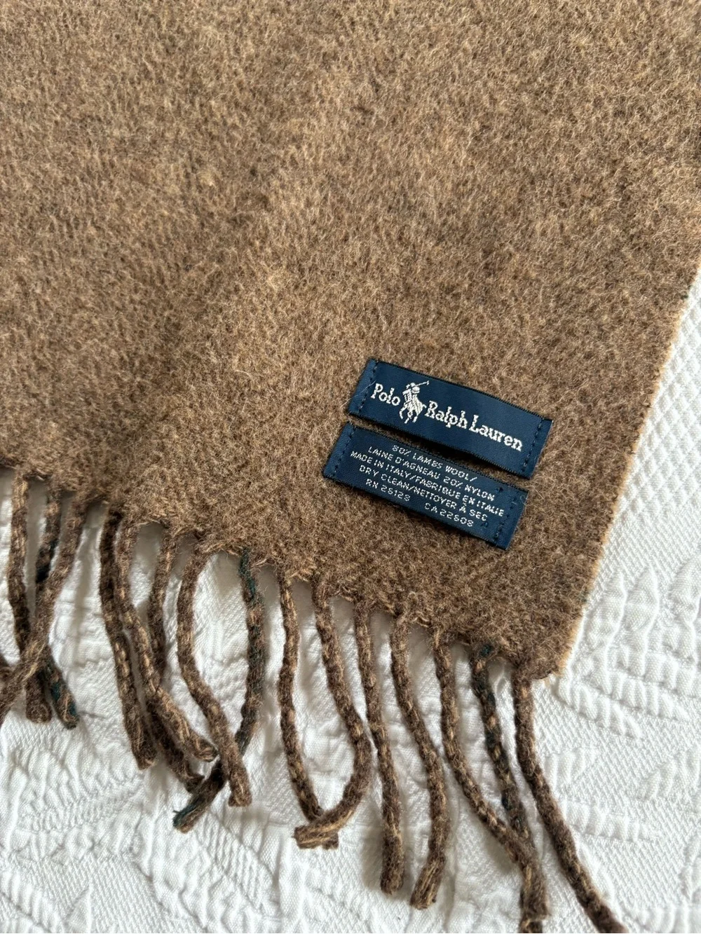 Polo Ralph Lauren lambswool wool plaid reversible scarf unisex fringe brown